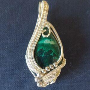 Unique Malachite Silver Wrapped Pendant